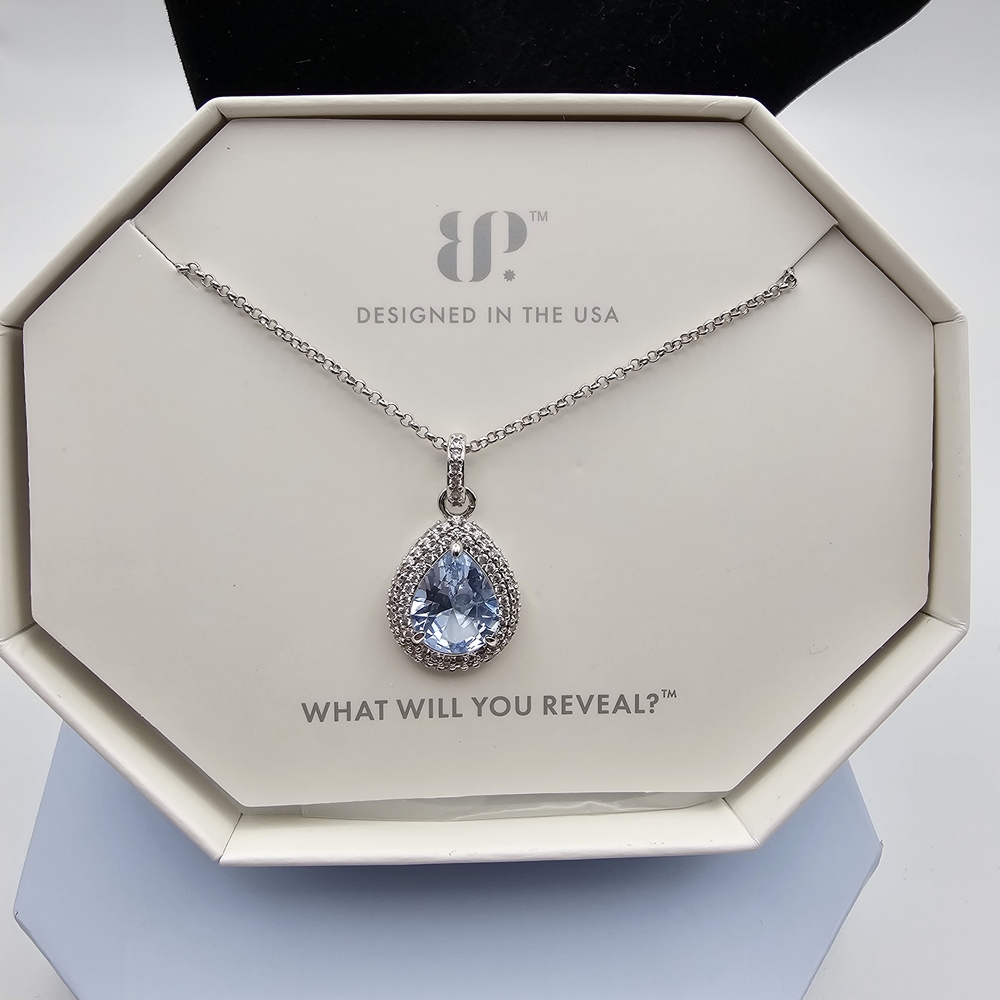NEW Bomb Party "Calling it Magic" Necklace Aquamarine Spinel Pendant on Rhodium